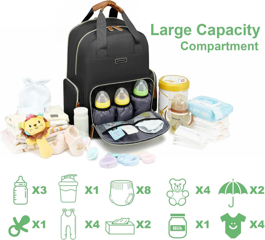 WITSTEP Diaper Bag Backpack with Changing Station, Baby Diaper Bag Organizer for Moms Dads Large Bab