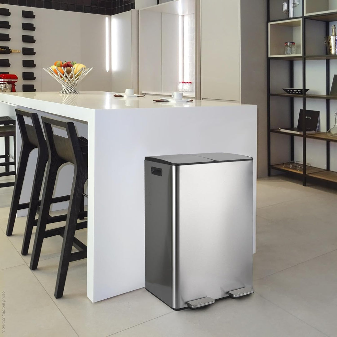 Spirella – Küchenabfalleimer, 60 l Fassungsvermögen (2 x 30 l) mit Pedal – Modell Aliya – Gebürstete