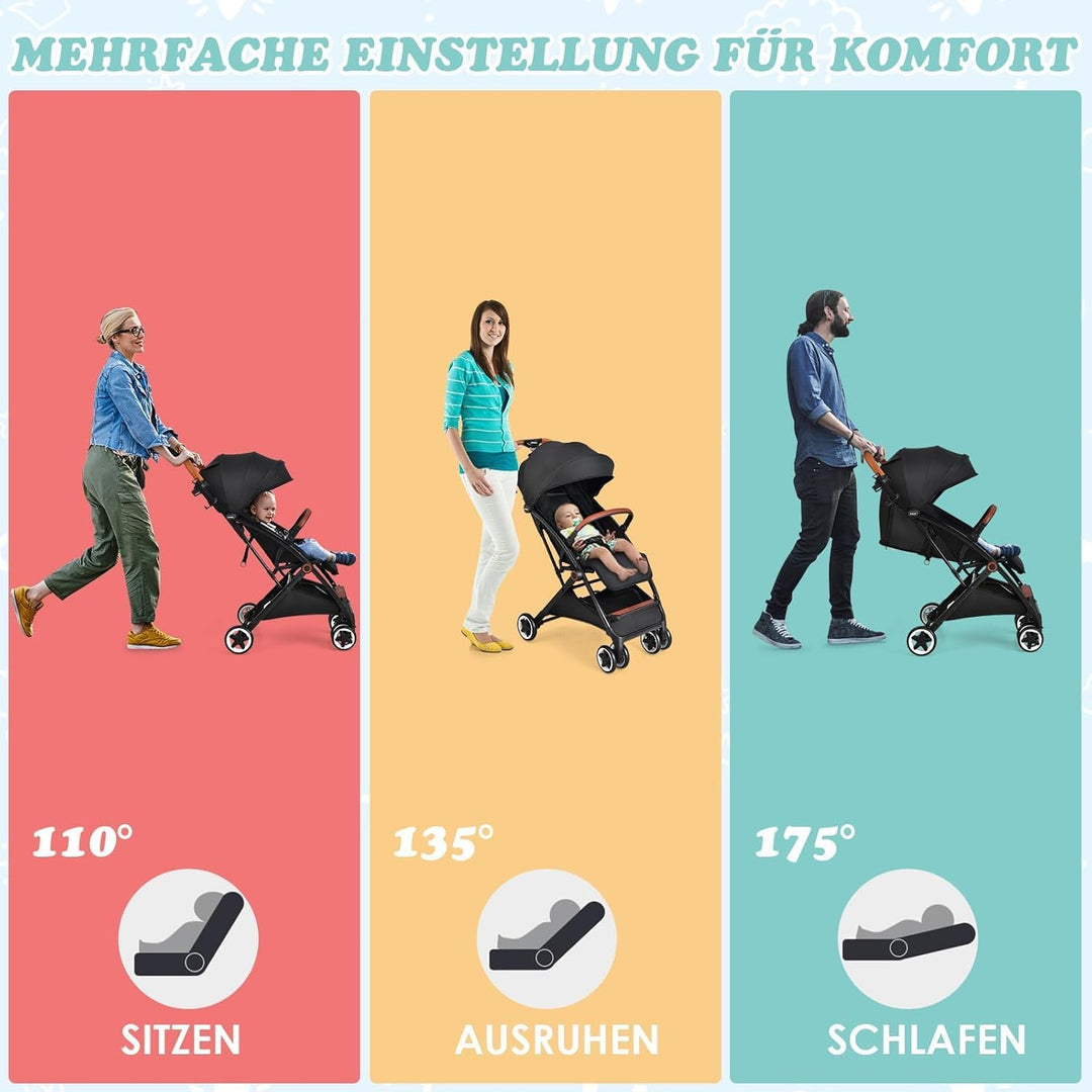 COSTWAY Kinderwagen klappbar, Reisebuggy mit Liegefunktion, Kinderbuggy mit verstellbarem Rückenlehn
