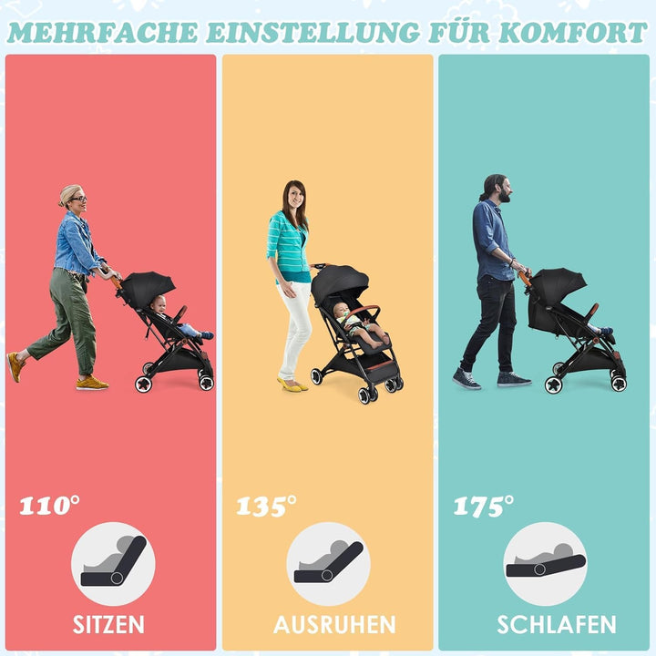 COSTWAY Kinderwagen klappbar, Reisebuggy mit Liegefunktion, Kinderbuggy mit verstellbarem Rückenlehn