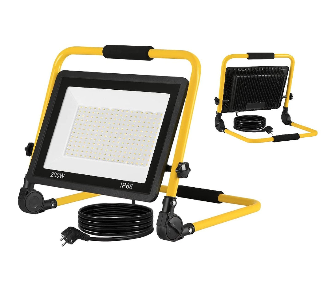 LED Flutlicht Baustrahler Tragbare 200W Warmweiss - inkl. Standgestell und Tragegriff- Aussenleuchte