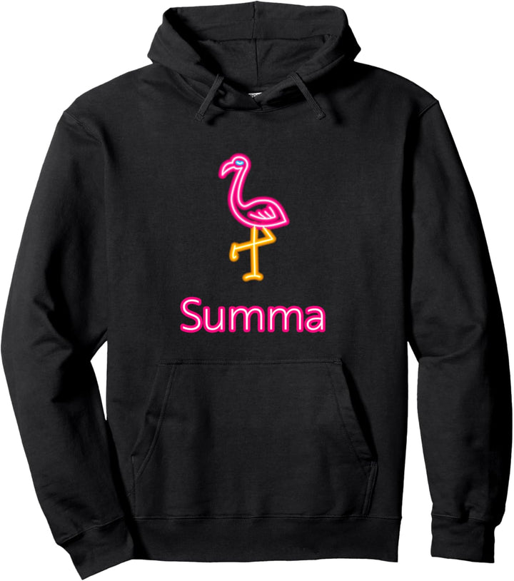 Flamingo "Summa" (Sommer) Englischer Text und Kunstbild Pullover Hoodie