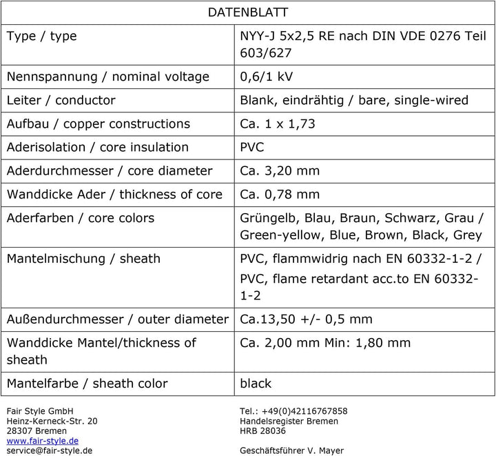 OKSI 50m NYY-J 5x2,5 mm² Erdkabel Elektrokabel Beton und Freien Kupfer Made in Germany, 50m NYY-J 5x
