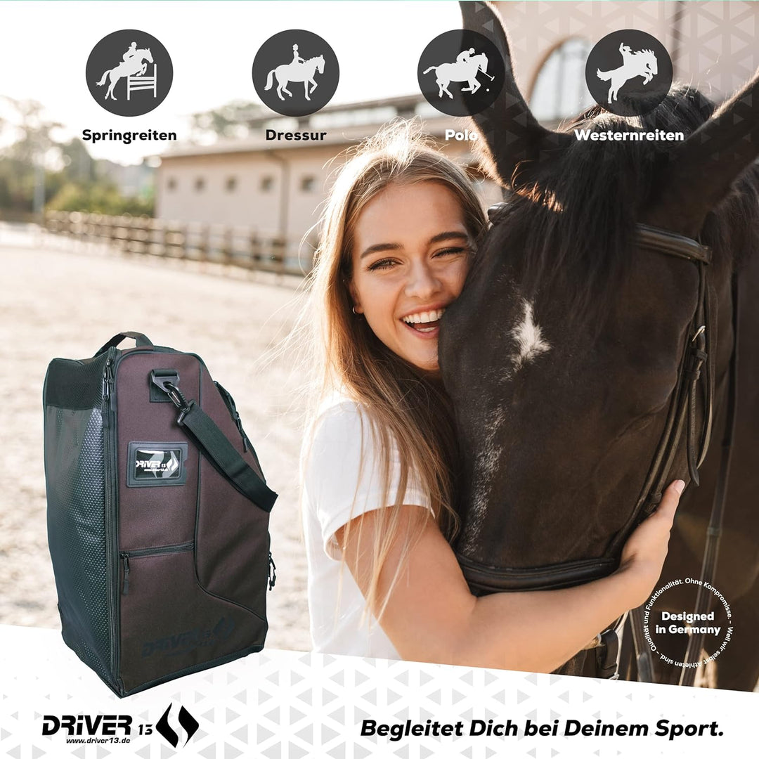 Driver13 Reitstiefelrucksack Reitstiefeltasche Stiefeletten Taschen Deluxe mit Helmfach für Reitstie