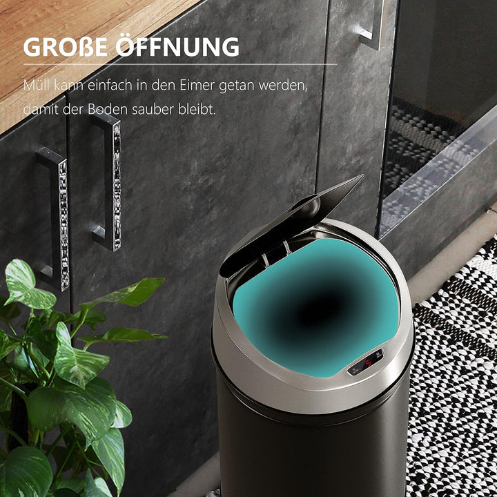 Ribelli Edelstahl Mülleimer 30 Liter - Abfalleimer mit Sensor - automatisches Öffnen und Schliessen