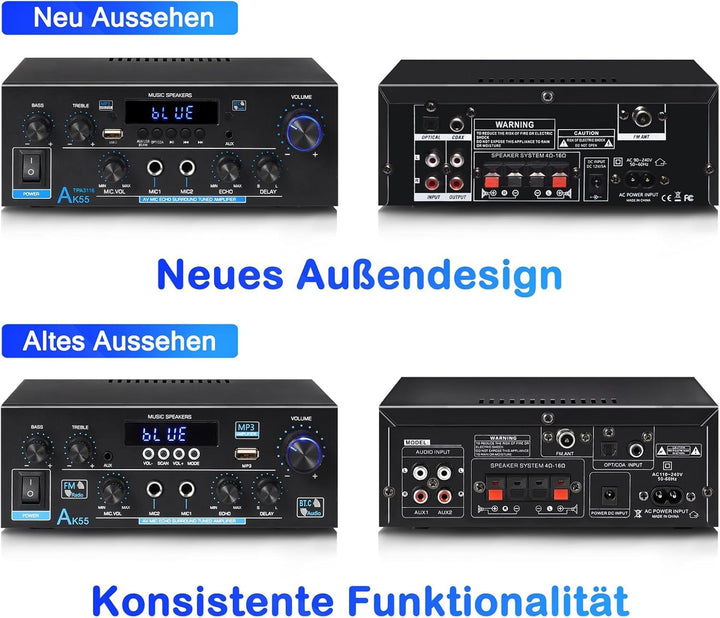 AK55 HiFi Verstärker mit Bluetooth 5.0,Max 600W,Mini Verstärker HiFi Stereo,2 Kanal Audio Verstärker