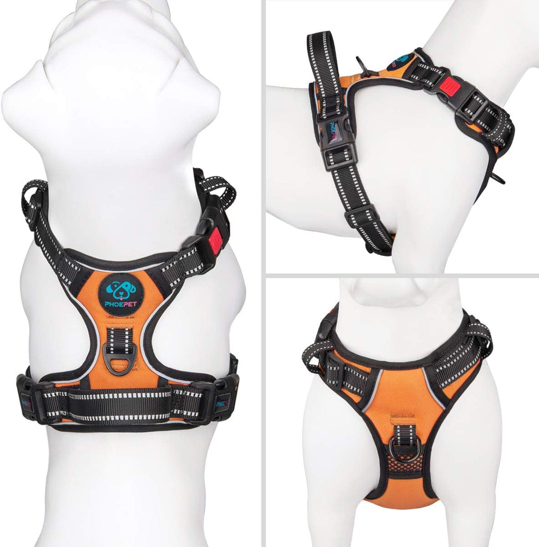 Phoepet Anti-Zieh-Hundegeschirr, reflektierend, verstellbar, mit Clip an der Vorderseite, Weste mit