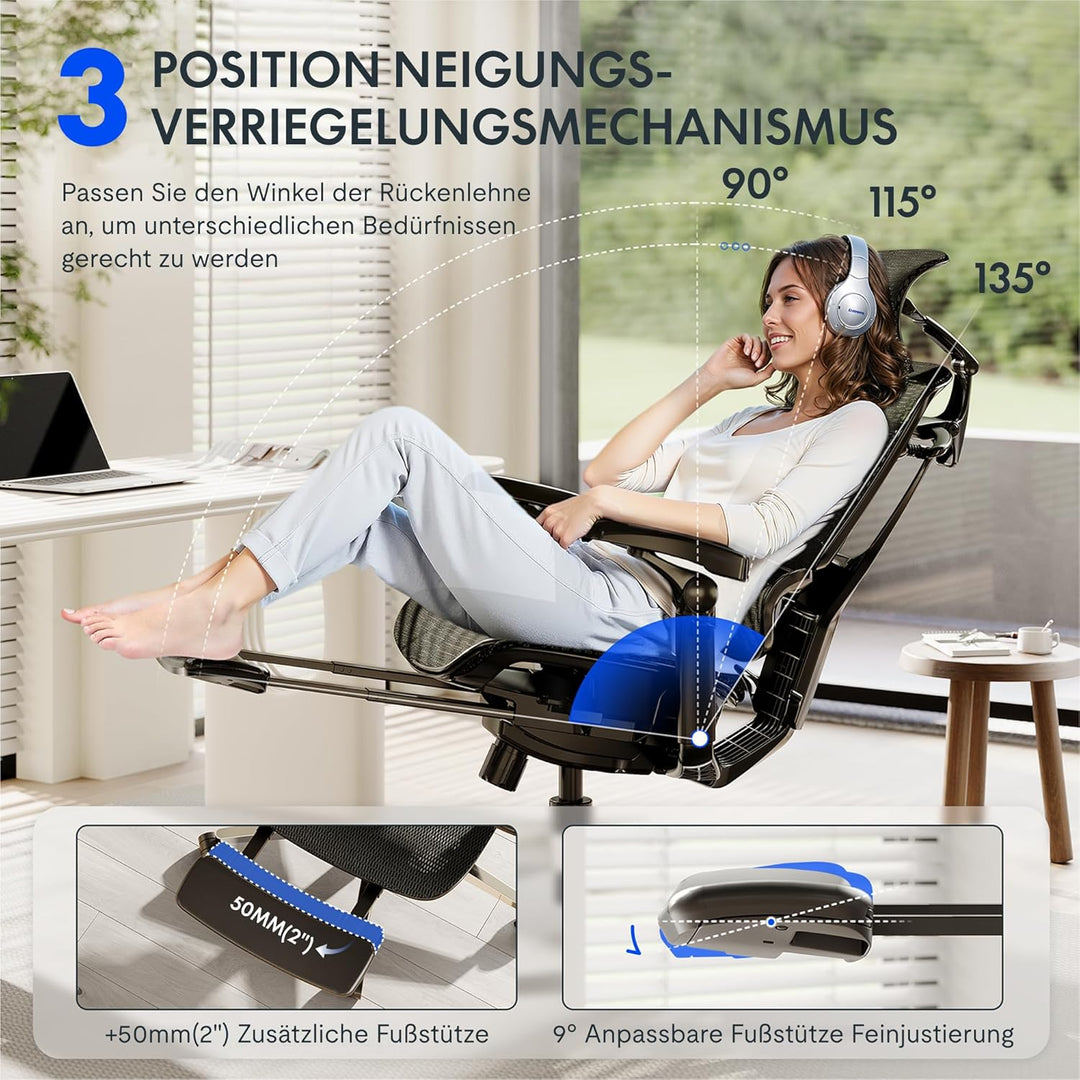 FLEXISPOT ErgoX Pro Ergonomischer Bürostuhl mit 12-stufiger Höhenverstellung, 7D-Armlehnen, 5D-Lende