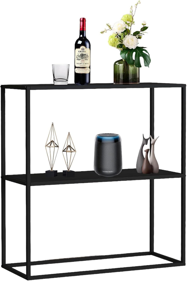 DanDiBo Konsolentisch Metall Schwarz Schmal mit 2 Ebenen Modern 80x80x25 cm Regal Stehend Standregal