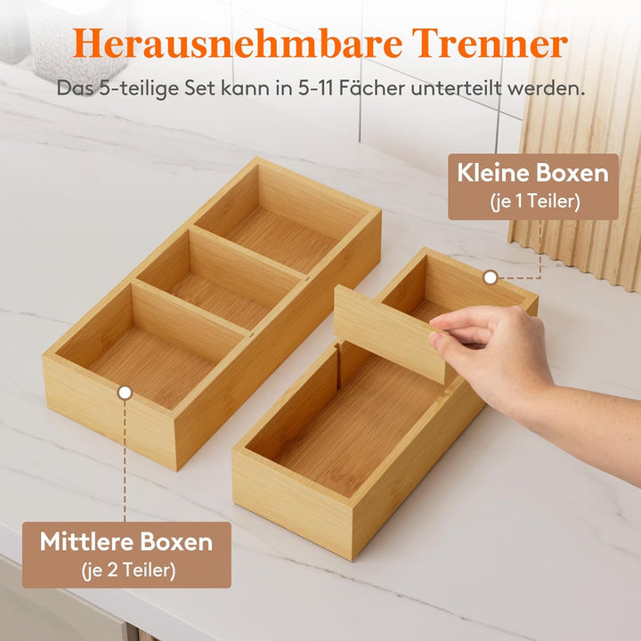 Lifewit 5er-Set Schubladen Organizer mit 6 Einsätzen, Verstellbare Aufbewahrungsbox mit 11 Fächern,