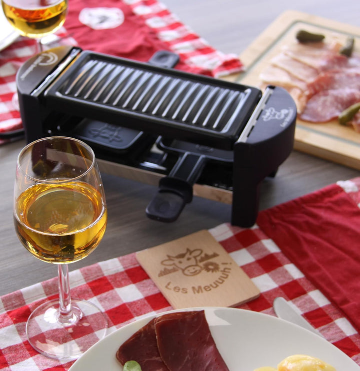LITTLE BALANCE 8616 Raclette 2 Meuuh…!, Raclette 1/2 Personen, abnehmbarer Grill, 2 Spatel + 2 Brett