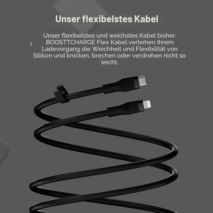 Belkin BoostCharge Flex Silikon-USB-C/Lightning-Kabel, 3 m, MFi-zertifiziert, 20 W, zum Schnellladen