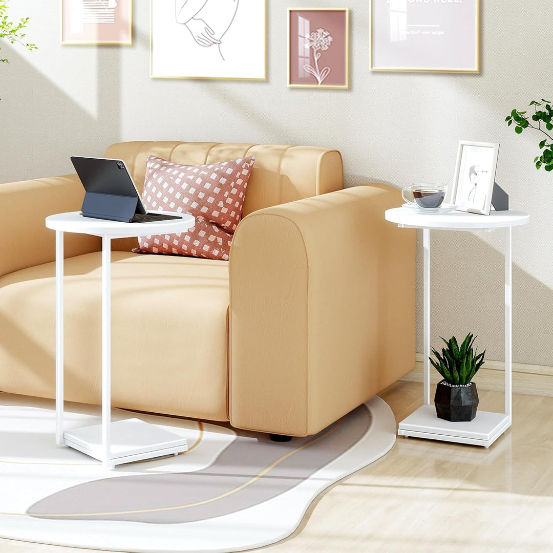 HDANI C-förmiger Beistelltisch 2er Set,Runder Couchtisch Sofatisch Nachttisch Nachttisch Laptoptisch