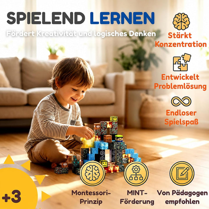Mangetische Bausteine 100 Teile - Stem Spielzeug Magnetsteine ab 3 Jahre, Magnetwürfel inkl. Beutel
