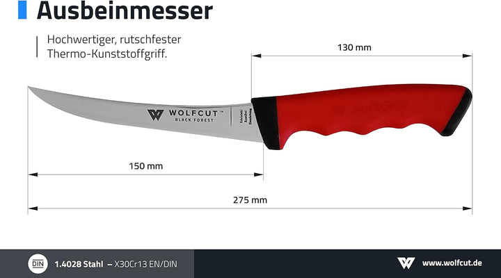Wolfcut SoftGrip Serie - Metzgermesser-Set 2-tlg. - Ausbeinmesser 13/15 cm gebogene flex Klinge