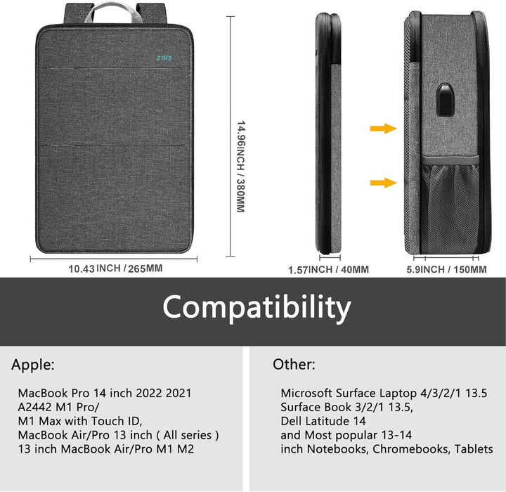 ZINZ 13 14 15 16 Zoll Schlank und Erweiterbar Laptop Rucksack Wasserdicht Notebook Tasche für Männer
