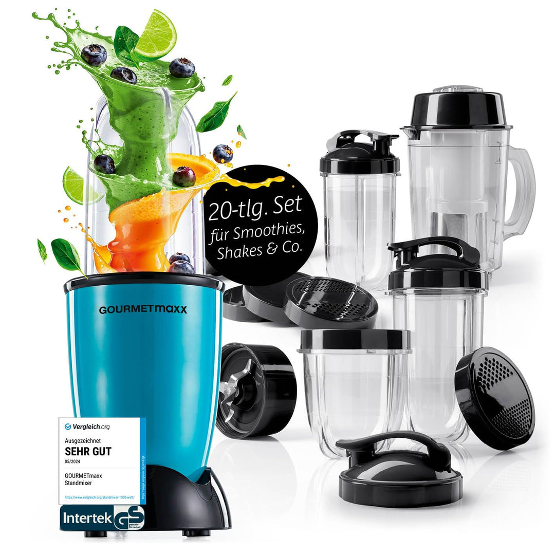 GOURMETmaxx Mr. Magic Power Pro Mixer 400 Watt | Smoothie Maker mit to go Deckel | Standmixer mit Mi