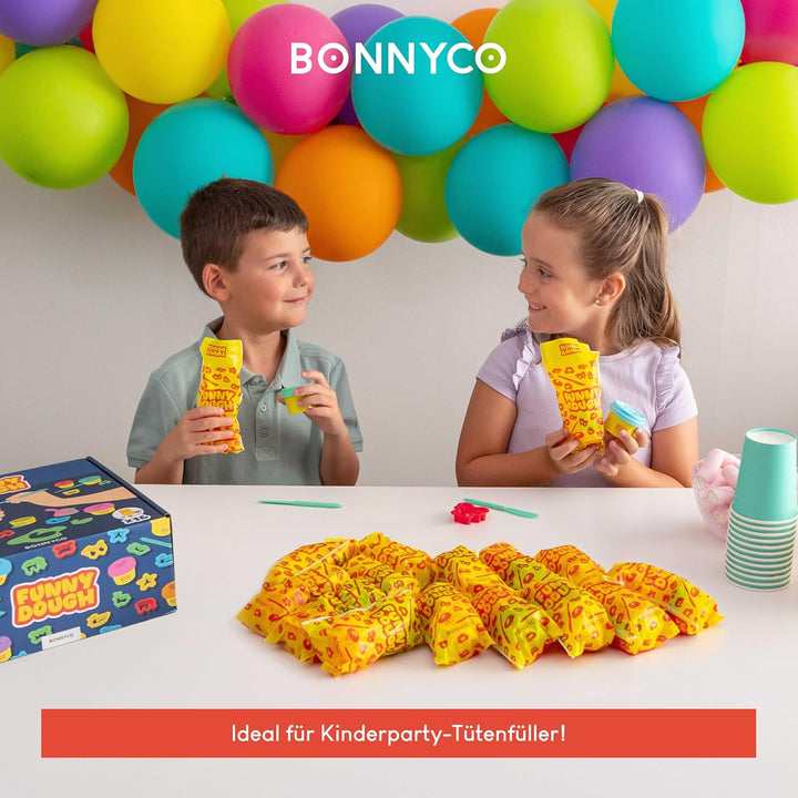 BONNYCO Knete Set mit Formen und Mitgebsel Tüten, Pack 16 Mitgebsel Kindergeburtstag 3-9 Jahre, Mode