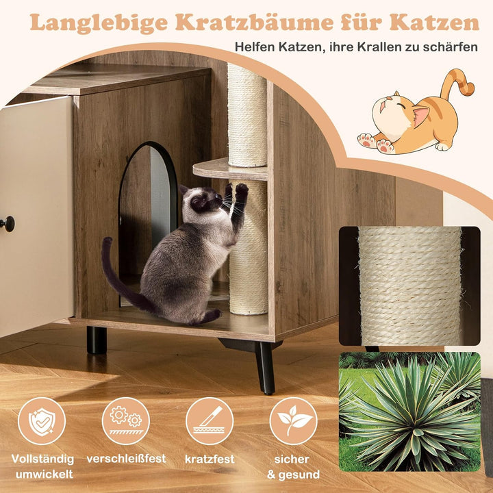COSTWAY Katzenklo Schrank mit Kratzbaum, Katzenschrank für Katzentoilette mit Katzenhaus, Eingang, 2