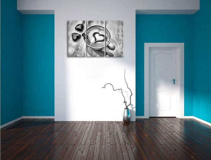 Pixxprint Kaffee Cappuccino als Leinwandbild/Grösse: 3 Teilig (120x80) cm/Wandbild/Kunstdruck/fertig