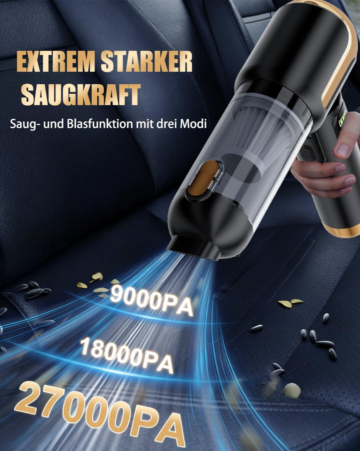 Handstaubsauger Akku Kabellos, Autostaubsauger 27000Pa Mini Staubsauger, Aufladbar Tragbar Leicht Au