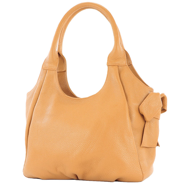 modamoda de - IT28 - ital Damen Schultertasche aus Leder Camel/Leder, Camel/Leder