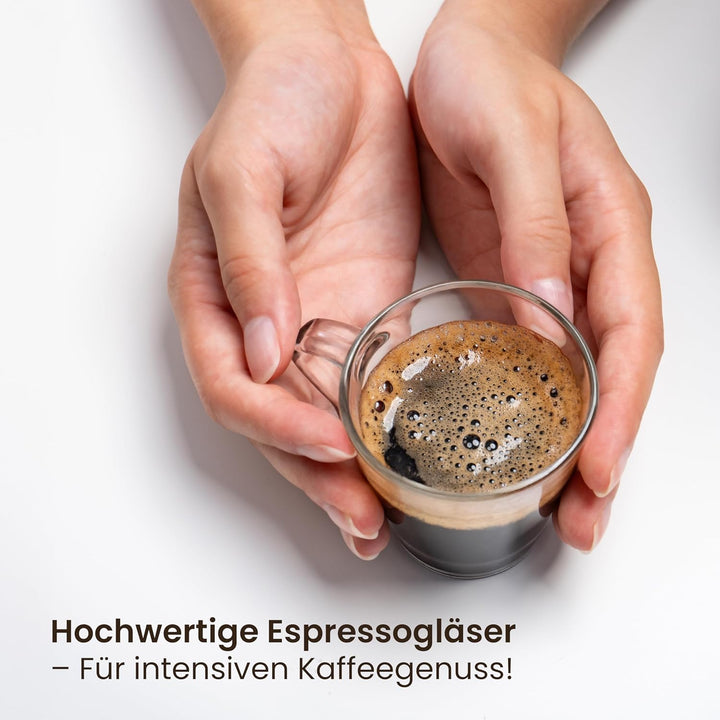 KONZEPT Espressotassen Set 80 ml, 12er Espressogläser, Espresso Tassen aus Glas mit Henkel, 12