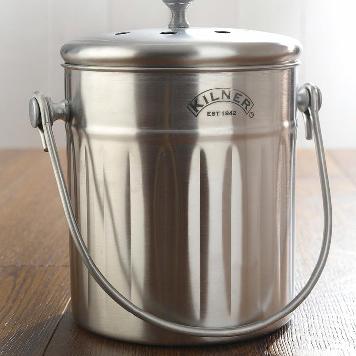Kilner Küchen Komposter Edelstahl | 2 Liter Biomülleimer Küche | 17,5x14,5x20 cm | Deckel mit Luftlö