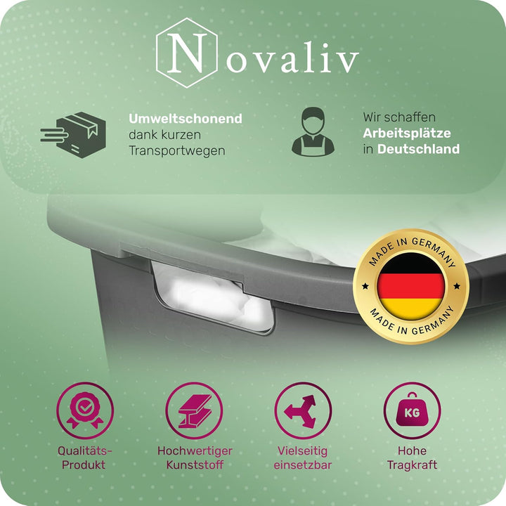 Novaliv 3 Stück Wäschekorb mit 4 Griffen 40L Anthrazit, Wäschebox Set Wäscheeimer Wäschebehälter für