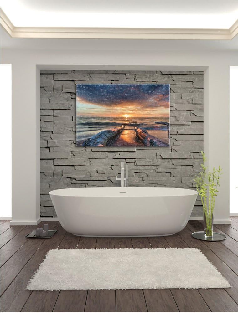 Pixxprint Strand / 100x70cm Leinwandbild bespannt auf Holzrahmen/Wandbild Kunstdruck Dekoration, 100