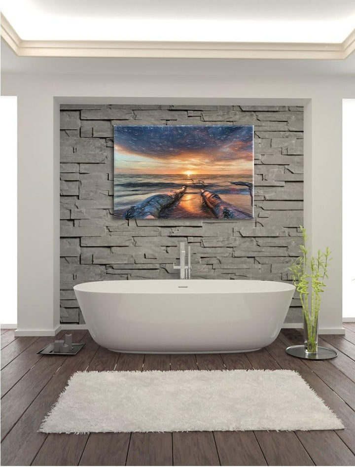 Pixxprint Strand / 100x70cm Leinwandbild bespannt auf Holzrahmen/Wandbild Kunstdruck Dekoration, 100