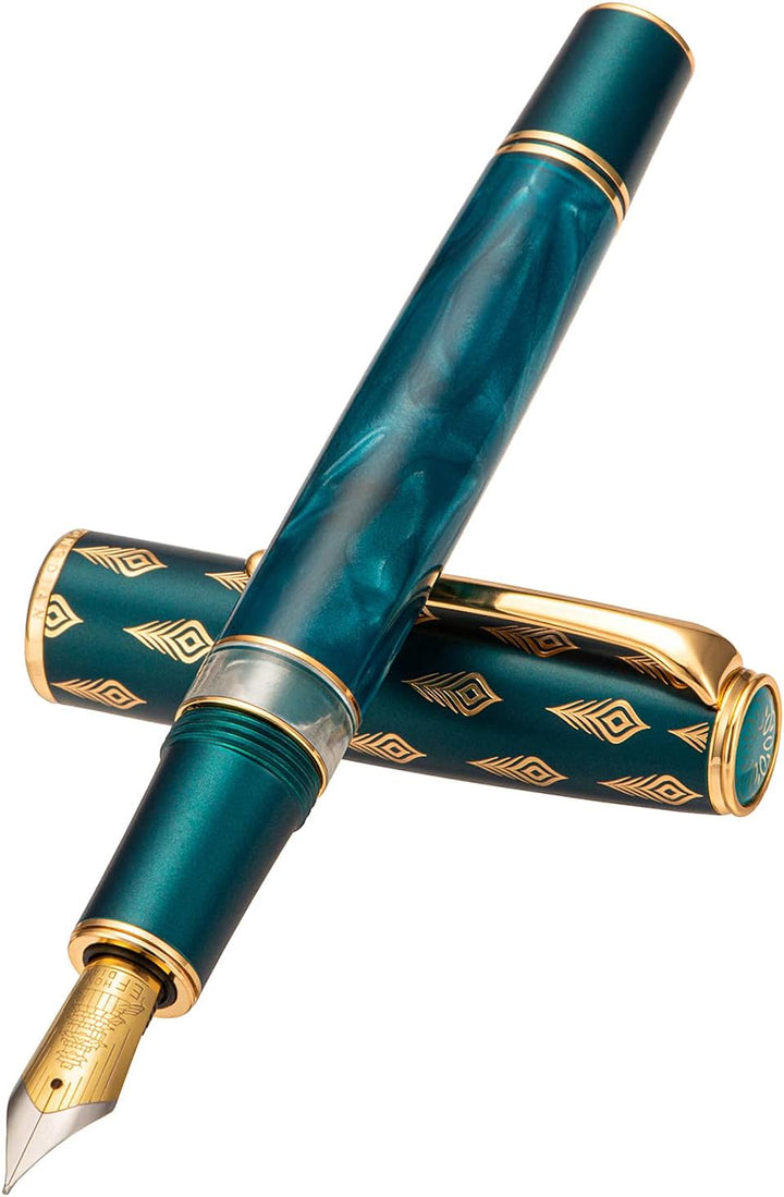 Hongdian N7 Blau Pfau Harz Kolben Füllfederhalter, Iridium Medium Feder Klassischer Stift, Glatt Sch