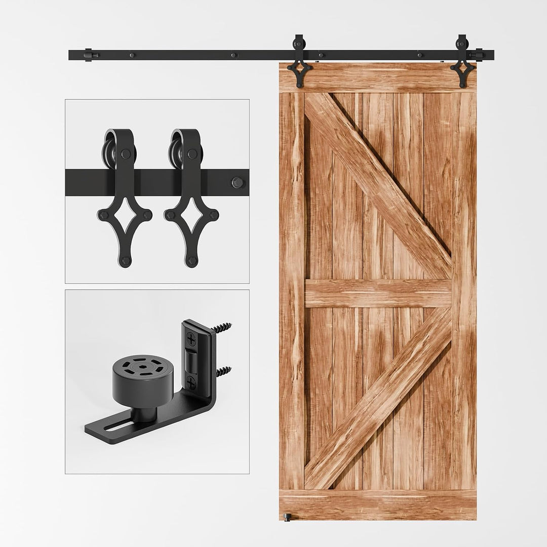 Wolfbird Hardware Kit Scheunentür 244cm-8ft Schiebetürsystem Schienen Kit, mit verstellbaren Bodensc