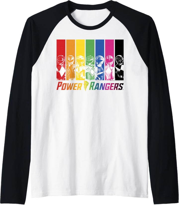 Power Rangers Retro Distressed Rainbow Character Panels Raglan