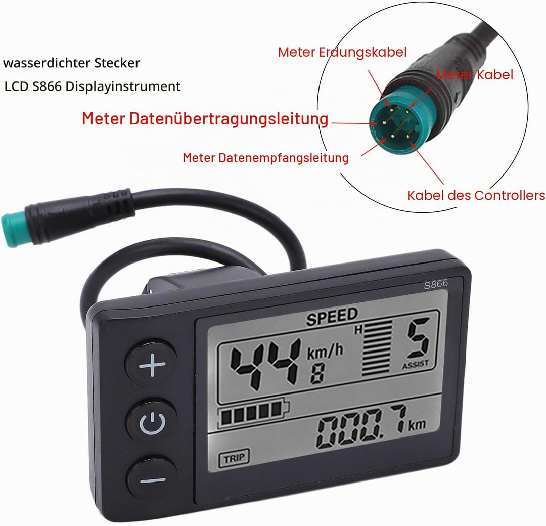 LCD Display für Fahrrad, ABS-Material, Wasserdicht, mit Hintergrundbeleuchtung, 22,2mm Lenkerhalteru