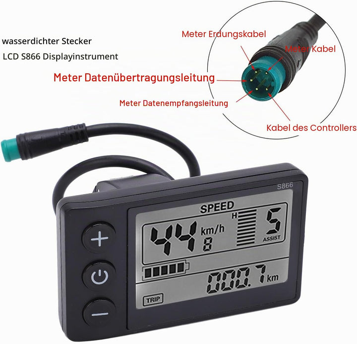 LCD Display für Fahrrad, ABS-Material, Wasserdicht, mit Hintergrundbeleuchtung, 22,2mm Lenkerhalteru