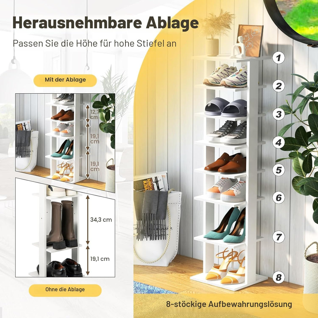 GIANTEX Schuhregal mit 8 Ebenen Schschrank Holz Schuhständer vertikal platzsparend Schuh-Organizer L