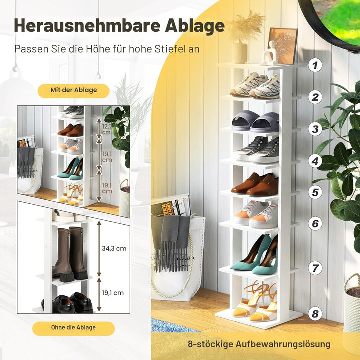 GIANTEX Schuhregal mit 8 Ebenen Schschrank Holz Schuhständer vertikal platzsparend Schuh-Organizer L