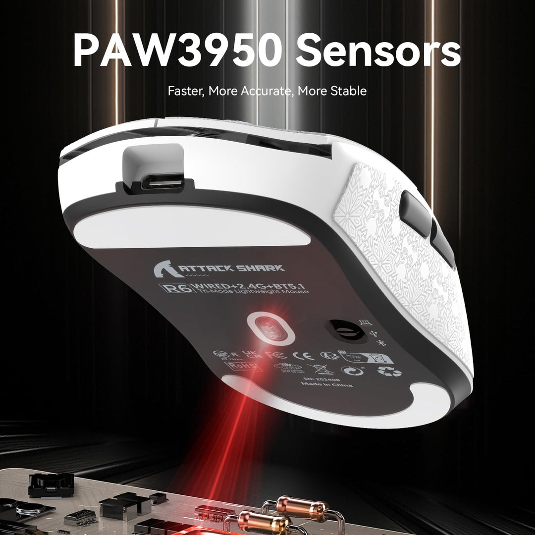 MAMBASNAKE x ATTACK SHARK R6 39g SUPERLIGHT Mouse with Grip Tape, PixArt PAW3950MAX Gaming Sensor, W