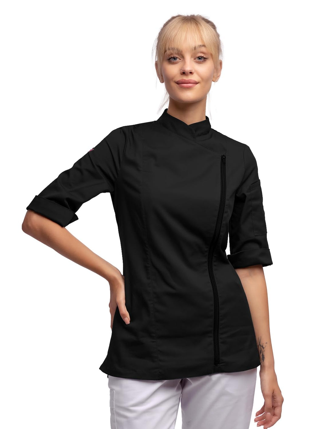 strongAnt Kochjacke Damen kurzarm Stretch mit Druckknöpfen oder Reissverschluss Kochuniform XL Schwa