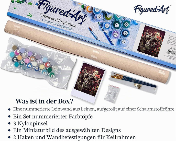Figured'Art Malen Nach Zahlen Erwachsene Mit Rahmen Vase Pfingstrosen - Paint by Numbers Basteln DIY