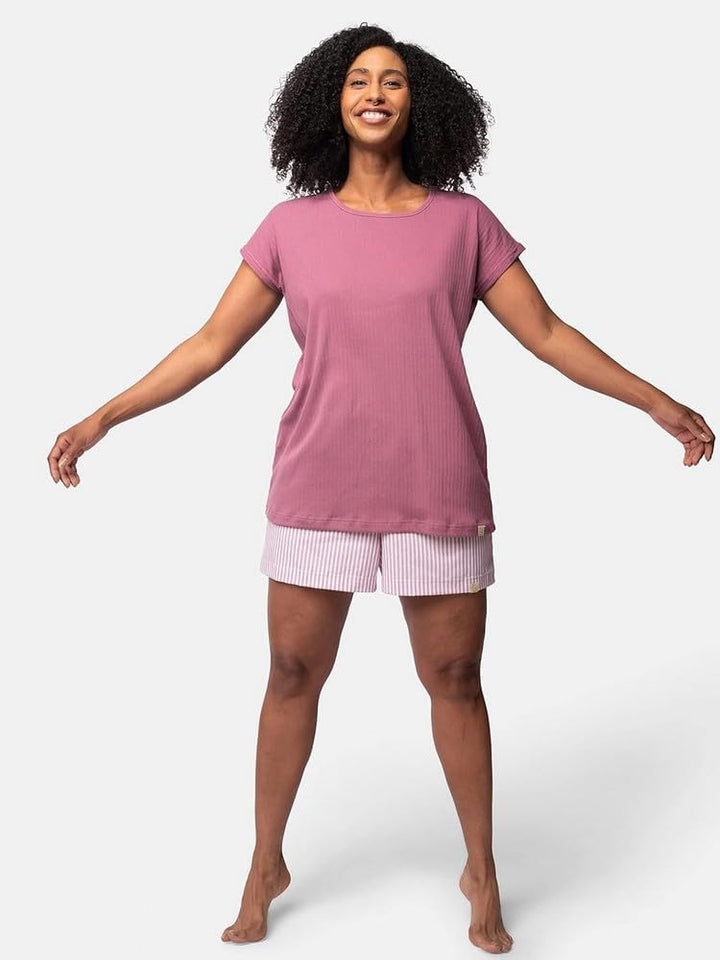 Damen Camiseta de Derby-Rib, Certificado Gótico Pyjamaoberteil Grape 36, Grape 36