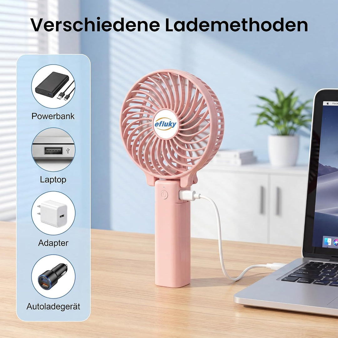 efluky Handventilator, Tragbarer Mini Ventilator, Faltbarer USB-Ventilator Wiederaufladbar, Kleiner