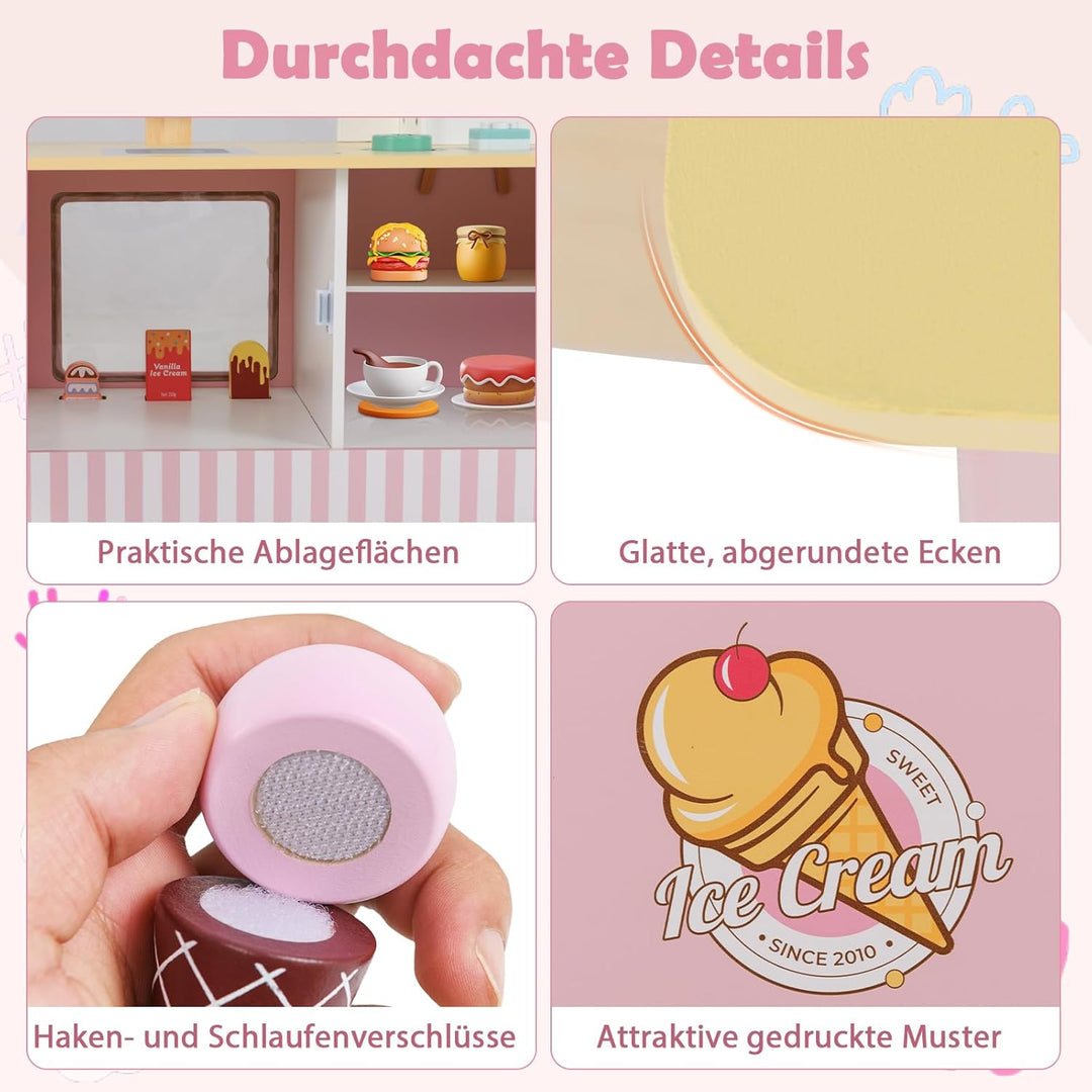 GOPLUS Eiswagen Kinder, Eisstand auf Rädern mit Verkaufsautomat, Eismaschinen-Spielzeug, Präsentatio