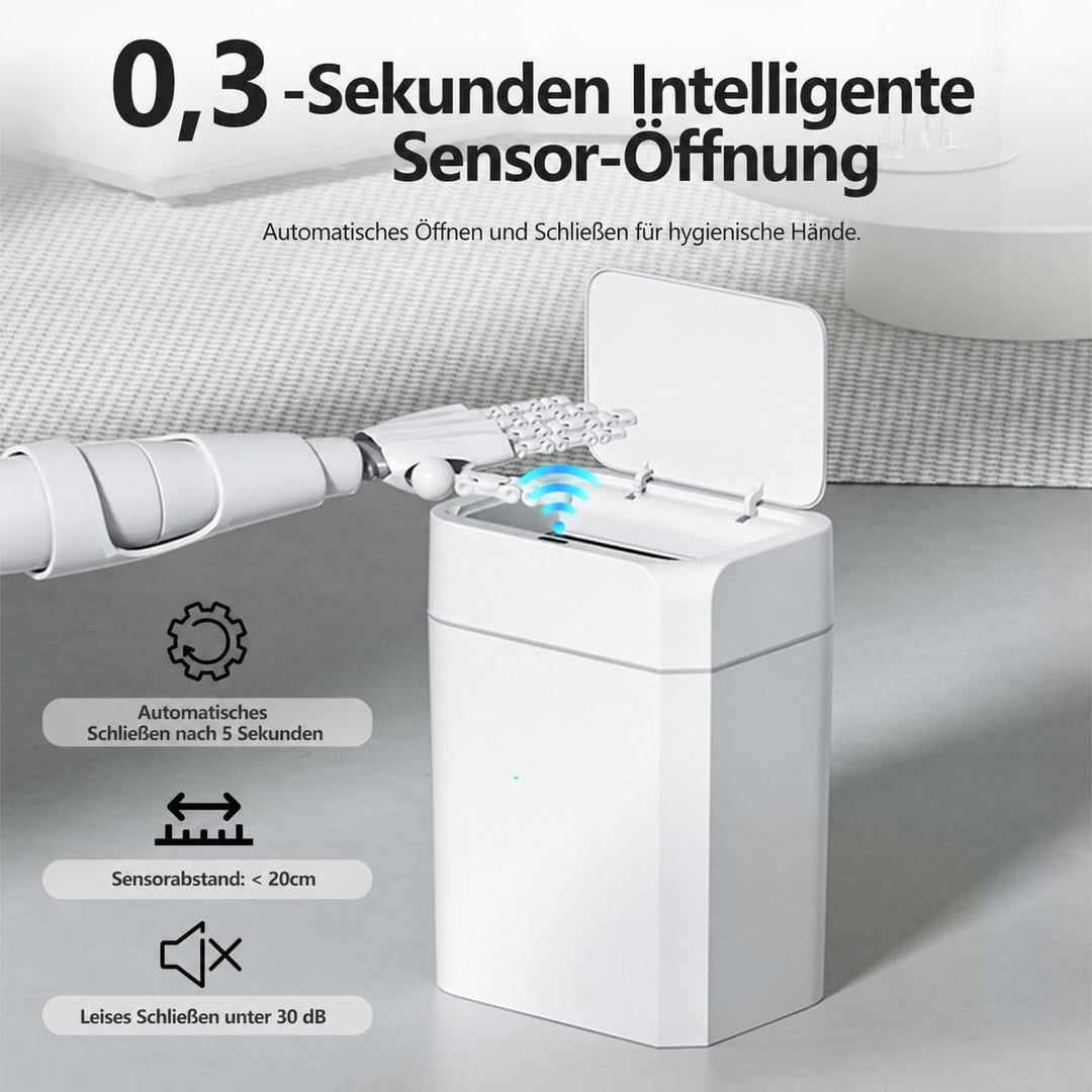 Automatischer Mülleimer 12L mit Sensor - Elektrischer Mülleimer mit Deckel für Küche, Bad, WC - Wass