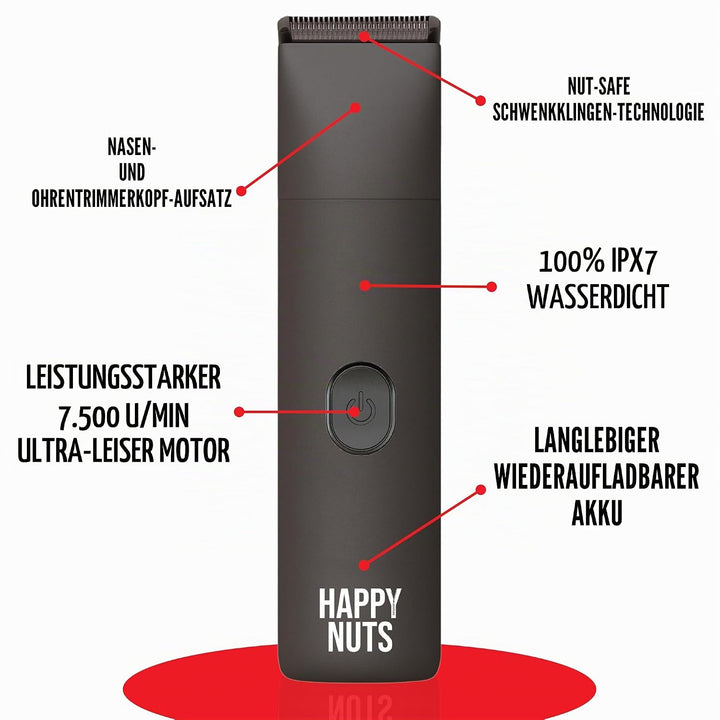 HAPPY NUTS The Lumberjack Elektrischer Körper- und Leistenhaar-Trimmer für Männer, Körperfriseur-Set