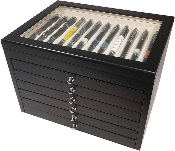 Stifthalterbox mit Vitrine für 78 schwarze Holzstifte
