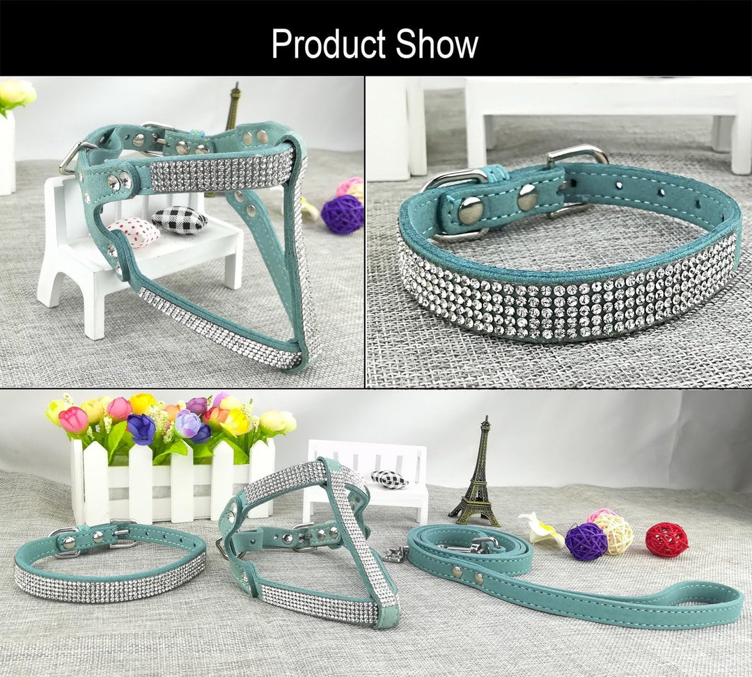Hundehalsband & Geschirr & Leinen Sets Mode Komfortable Hundehalsband Diamante mit Geschirr & Leinen