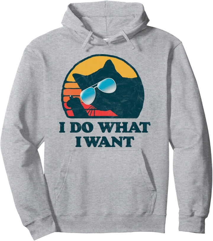Funny Cat I Do What I Want Middle Finger & 80s Sunglasses Pullover Hoodie