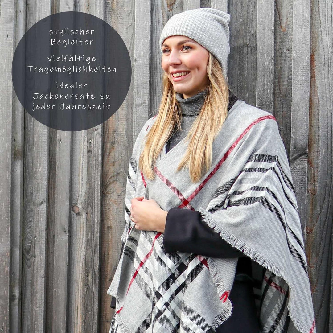 Giorgio Rimaldi® Poncho Damen Kariert - Hochwertiges Cape Aus Reinem Polyacryl - Wärmend &amp; Hautfreun